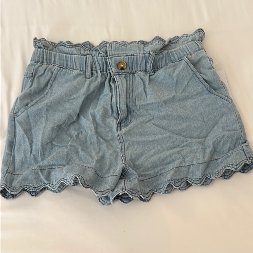 Gilli Light Blue Denim Ruffle Hem Shorts